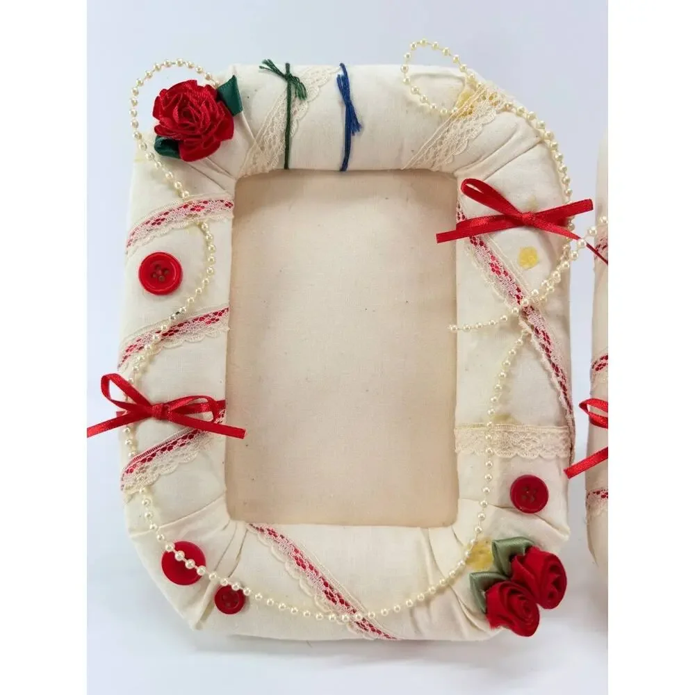 Handmade Fabric Picture Frame Set Floral Lace Ribbon Decorative Photo Frames